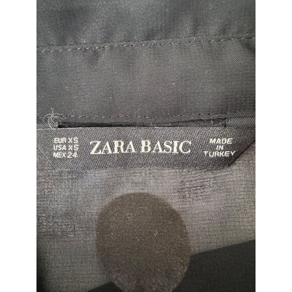 Zara XS Basic Sheer Black & Brown Polka Dot Long Sleeve Button-Up Blouse - Picture 2 of 9